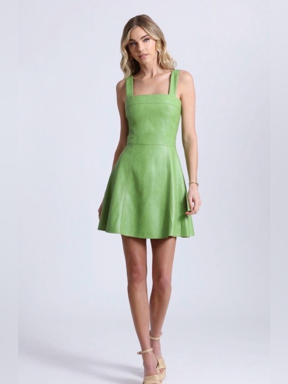 Avec Les Filles FAUX-EVER LEATHER™ FIT-AND-FLARE MINI DRESS in green Medium $129 - Picture 2 of 15